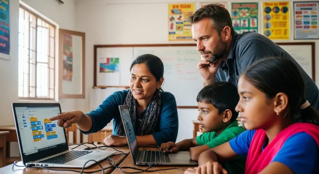 Estudiantes en computadora